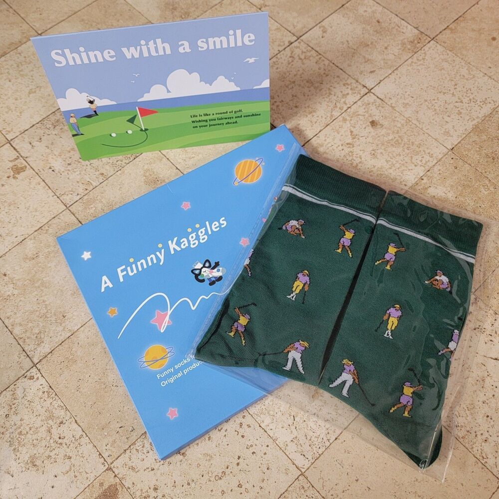 Funny Golf Socks for Men, Golf Accessories, Size 8-13 Gift Box & Card